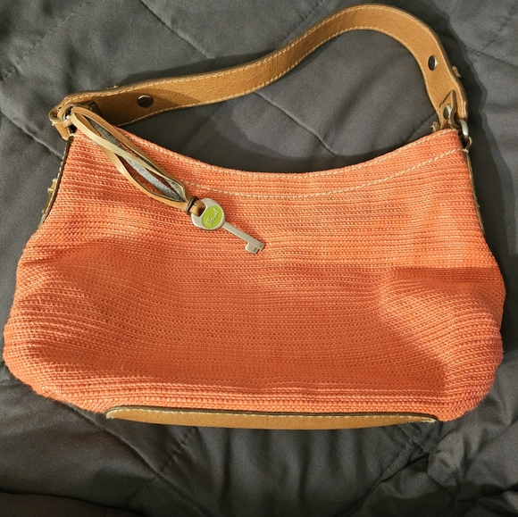 Fossil Genuine Classic 1954 Key Oasis Corral Straw& Leather Satchel Shoulder Bag - Picture 1 of 9